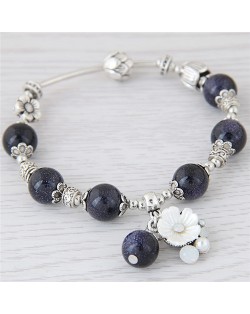 Seashell Flower Pendant Beads Decorated Vintage Fashion Bracelet - Black