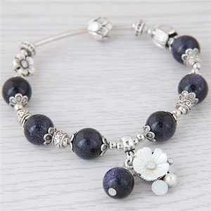 Seashell Flower Pendant Beads Decorated Vintage Fashion Bracelet - Black