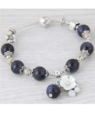 Seashell Flower Pendant Beads Decorated Vintage Fashion Bracelet - Black