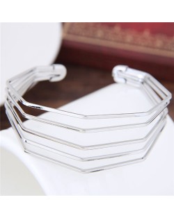 Multiple Layers Design Plain Model Fashion Bangle - Silver