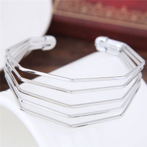 Multiple Layers Design Plain Model Fashion Bangle - Silver