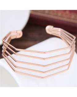 Multiple Layers Design Plain Model Fashion Bangle - Golden