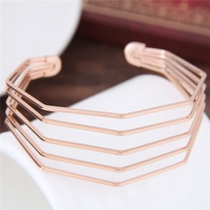 Multiple Layers Design Plain Model Fashion Bangle - Golden