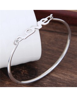 Sweet Love Characters Women Fashion Bangle - Silver