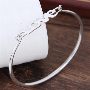 Sweet Love Characters Women Fashion Bangle - Silver