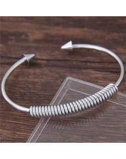 Weaving Wire Design Rivets Style Alloy Fashion Bangle - Silver