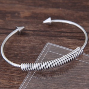 Weaving Wire Design Rivets Style Alloy Fashion Bangle - Silver