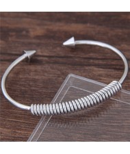 Weaving Wire Design Rivets Style Alloy Fashion Bangle - Silver
