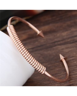 Weaving Wire Design Rivets Style Alloy Fashion Bangle - Golden