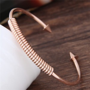 Weaving Wire Design Rivets Style Alloy Fashion Bangle - Golden