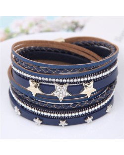 Stars Attached Multi-layer Leather Fashion Bangle - Blue