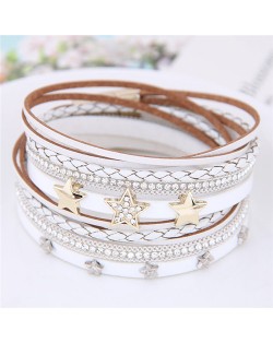 Stars Attached Multi-layer Leather Fashion Bangle - White