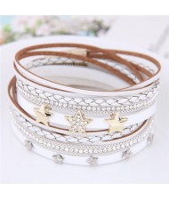 Stars Attached Multi-layer Leather Fashion Bangle - White