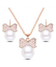 Rhinestone Embellished Pearl Fashion Necklace and Earrings Set - Golden