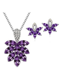 Shining Grape Fashion Necklace and Earrings Set - Purple
