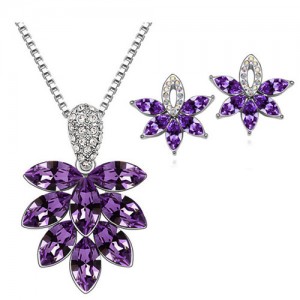 Shining Grape Fashion Necklace and Earrings Set - Purple