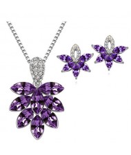 Shining Grape Fashion Necklace and Earrings Set - Purple