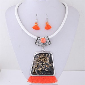 Geometric Gem with Tassel Bohemian Fashion Necklace and Earrings Set - Orange