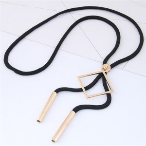Square Pendant Black Long Rope Fashion Sweater Chain/ Necklace