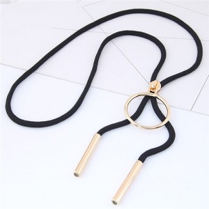 Round Pendant Black Long Rope Fashion Sweater Chain/ Necklace