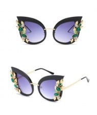 8 Colors Available Green Gems and Golden Leaves Decorated Frame High Fashion Sunglasses