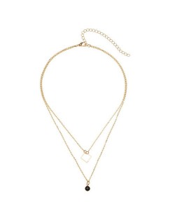 Square and Gem Pendants Dual Layers Chain Fashion Necklace