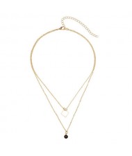Square and Gem Pendants Dual Layers Chain Fashion Necklace