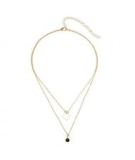 Square and Gem Pendants Dual Layers Chain Fashion Necklace