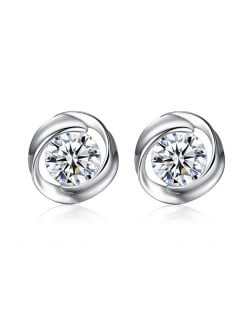 High Calibre Cubic Zirconia Inlaid Spiral Design 925 Sterling Silver Stud Earrings