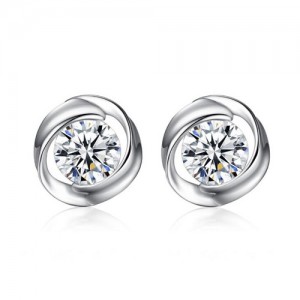 High Calibre Cubic Zirconia Inlaid Spiral Design 925 Sterling Silver Stud Earrings