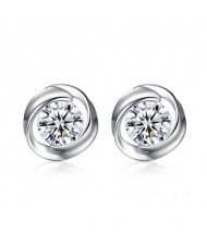 High Calibre Cubic Zirconia Inlaid Spiral Design 925 Sterling Silver Stud Earrings