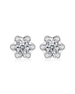 AAA Level Cubic Zirconia Inlaid Snowflake Design 925 Sterling Silver Stud Earrings