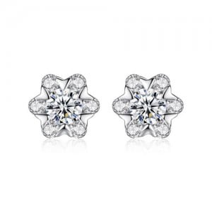 AAA Level Cubic Zirconia Inlaid Snowflake Design 925 Sterling Silver Stud Earrings