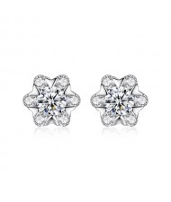 AAA Level Cubic Zirconia Inlaid Snowflake Design 925 Sterling Silver Stud Earrings