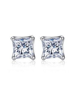 Square Cubic Zirconia Inlaid 925 Sterling Silver Stud Earrings