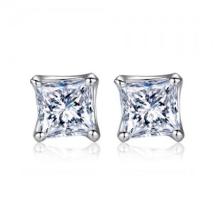Square Cubic Zirconia Inlaid 925 Sterling Silver Stud Earrings