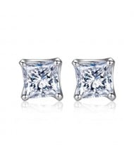 Square Cubic Zirconia Inlaid 925 Sterling Silver Stud Earrings