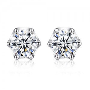 AAA Level Cubic Zirconia Inlaid Round Fashion 925 Sterling Silver Stud Earrings