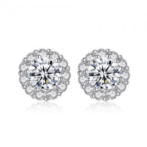 AAA Level Cubic Zirconia Inlaid Flower Design 925 Sterling Silver Earrings