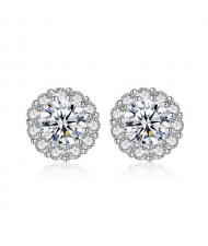 AAA Level Cubic Zirconia Inlaid Flower Design 925 Sterling Silver Earrings