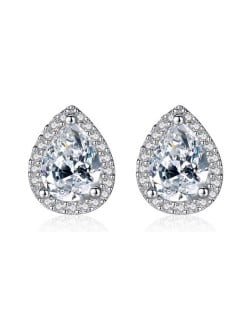 Shining Waterdrops Design Cubic Zirconia Inlaid 925 Sterling Silver Earrings