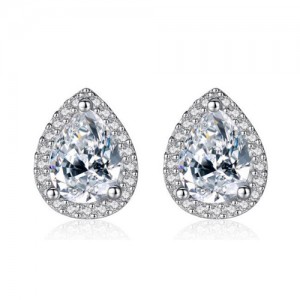 Shining Waterdrops Design Cubic Zirconia Inlaid 925 Sterling Silver Earrings