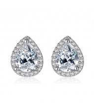 Shining Waterdrops Design Cubic Zirconia Inlaid 925 Sterling Silver Earrings