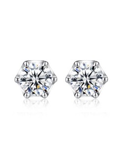 AAA Level Cubic Zirconia Inlaid Six Claws 925 Sterling Silver Stud Earrings