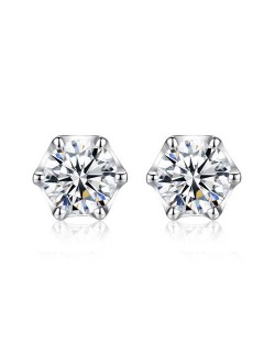 AAA Level Cubic Zirconia Inlaid Six Claws 925 Sterling Silver Stud Earrings