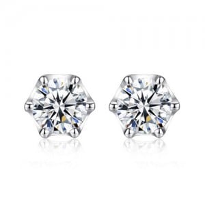 AAA Level Cubic Zirconia Inlaid Six Claws 925 Sterling Silver Stud Earrings