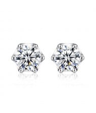 AAA Level Cubic Zirconia Inlaid Six Claws 925 Sterling Silver Stud Earrings