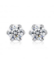 AAA Level Cubic Zirconia Inlaid Six Claws 925 Sterling Silver Stud Earrings