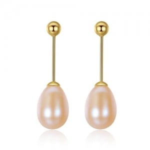 3 Colors Available Waterdrop Shape Natural Pearl Pendant Design Golden Plated 925 Sterling Silver Stud Earrings