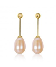 3 Colors Available Waterdrop Shape Natural Pearl Pendant Design Golden Plated 925 Sterling Silver Stud Earrings